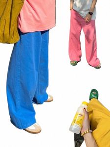 2023 Amerikaanse Lente/Zomer Kleurrijke Wijde Pijpen Jeans voor Mannen Roze Blauw Losse Rechte Pijpen Casual Broek voor Mannen Vrouwen streetwear o31b #