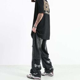 2023 Американские винтажные джинсы High Street в стиле хип-хоп для мужчин и женщин, свободные модные брюки универсального дизайна, широкие прямые брюки