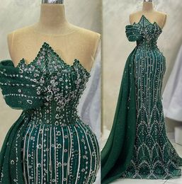 2023 April Aso Ebi kristallen Prom jurk Dark Green Mermaid Evening Formeel feest tweede receptie verjaardag verloving jurken jurken jurken robe de soiree zj5800