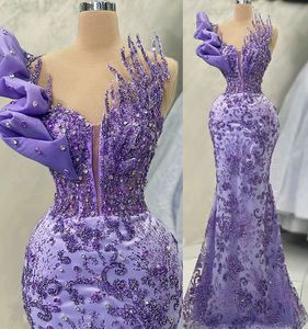 2023 April Aso Ebi Lavender Mermaid Prom Dress Crystals Lounded Lace Evening Formele feest tweede receptie verjaardag verlovingsjurken jurken jurken robe de soiree zj515