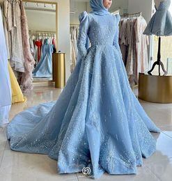 2023 April Aso Ebi Moslim A-Line Prom-jurk lovertjes Lace Evening Formeel feest tweede receptie verjaardag verlovingsjurken jurk Robe de Soiree ZJ674