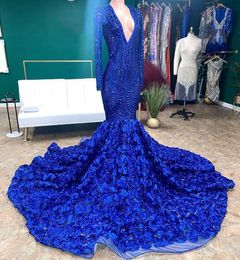 2023 April Aso Ebi Royal Blue Prom Jurk Mermaid Lace Sexy Evening Formele feest tweede receptie Verjaardag verlovingsjurken Jurken Robe de Soiree ZJ371