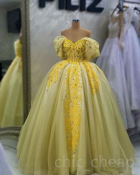 2023 Avril Aso Ebi Robe De Bal En Dentelle Jaune Cristaux Perlés Soirée Formelle Deuxième Réception Anniversaire Robes De Fiançailles Robes Robe De Soirée ZJ5247