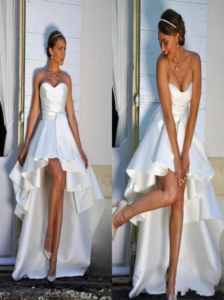 2023 Vestidos de novia de línea A árabes Cariño Satén Sin mangas Fajas vintage Fruncido Sexy Espalda abierta Longitud alta y baja Simple Formal 3115639