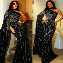 2023 Arabisch Aso Ebi Black Mermaid Prom Dresses Beaded Sequins avond Formele feest tweede receptie verjaardag verlovingsjurken jurk zj788