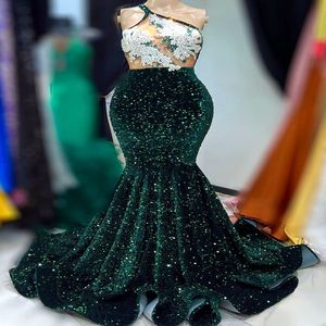 2023 Arabisch Aso Ebi Dark Green Prom Dresses Mermaid kristallen Lace Evening Formeel feest tweede receptie verjaardag verlovingsjurken jurk zj2114