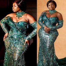 2023 Arabische Aso Ebi Hunter Green Prom Dresses kristallen Mermaid Evening Formeel feest tweede receptie Verjaardag verlovingsjurken Jurken zj2200