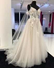 2023 Arabisch Aso Ebi Ivory Lated Beach Wedding Jurk Spaghett A-Line Backless Bridal Ghowns Dresses ZJ2022