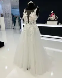 2023 árabe Aso Ebi encaje una línea vestido de novia de playa encaje sin espalda tul marfil vestidos de novia vestidos ZJ5053