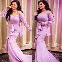 2023 Arabische Aso Ebi Lila Mermaid Prom Dresses kristallen avond formeel feest tweede receptie verjaardagsbetrokkenheid bruidsmeisjes jurken jurk zj322