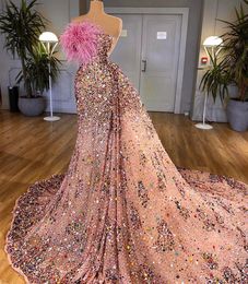 2023 Arabische Aso Ebi Luxe A-lijn prom-jurken Beaded Sequins Feather Evening Formele feest tweede receptie verjaardag verlovingsjurken jurk zj697