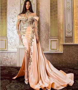 2023 Arabe aso ebi sirène luxueuse robes de bal de bal de dentelle sans la soirée de train soirée formelle deuxième réception d'anniversaire de fiançailles ZJ403