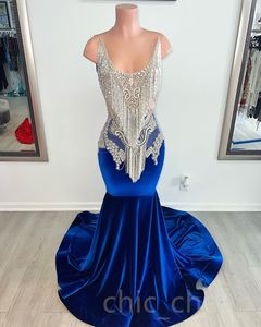 2023 Arabische Aso Ebi Mermaid Crystals Prom Dress Royal Blue Evening Formele feest tweede receptie verjaardag verlovingsjurken jurken jurken robe de soiree zj2065