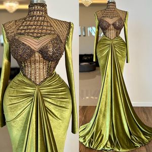 2023 Arabic Aso Ebi Mermaid Luxurious Prom Dresses Beaded Crystals Evening Formal Party Second Reception Birthday Engagement Gowns Dress ZJ222