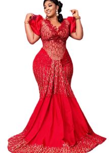 2023 Arabisch Aso Ebi Mermaid Rood prom jurken Lace kralen avond formeel feest tweede receptie verjaardag bruidsmeisje verlovingsjurken jurk j440