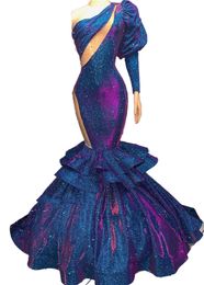 2023 Arabische Aso Ebi Navy Blue Prom jurk Gerolijn Mermaid Evening Formele feest tweede receptie Verjaardag verlovingsjurken Jurken Robe de Soiree ZJ0347
