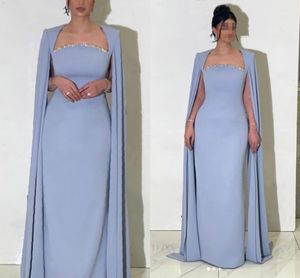 2023 Arabisch Dubai Vrouwen Avond Formele Jurken Kapmouwtjes Kralen Zacht Satijn Lange Prom Pageant Jurken Celebrity Style Robe de Soiree