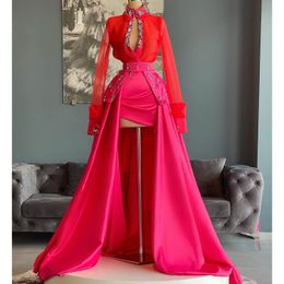 2023 Vestidos de fiesta árabes Cristales de cuentas de lujo Falda inferior rosa con diamantes de imitación Solo a la venta Vestidos de fiesta formales de sirena 328 328