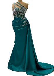 2023 Aso Ebi árabe Hunter sirena verde vestido de fiesta cristales encaje noche fiesta formal segunda recepción cumpleaños vestidos de compromiso 2939