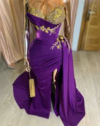 2023 Aso Ebi arabe sirène violet robe de bal perles cristaux dentelle soirée formelle fête deuxième réception anniversaire robes de fiançailles robes robe de soirée ZJ237