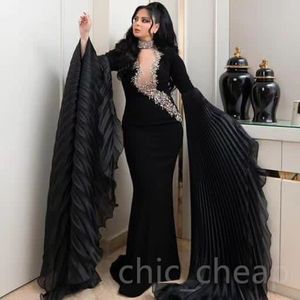 2023 Aso Ebi Black Mermaid Prom Dress Crystals Crystals Luxuous Night Formal Fête Deuxième réception Robes de fiançailles d'anniversaire Robe de Soiree ZJ774