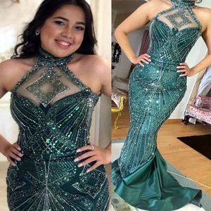 2023 Aso Ebi Dark Green Mermaid Prom jurk lovertjes Lace Evening Formele feest tweede receptie verjaardag verlovingsjurken jurken jurken robe de soiree zj715