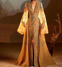 2023 Aso Ebi Gold Mermaid Prom Dresses Beaded Lace Tulle Evening Fiesta formal Segunda recepción Cumpleaños Vestidos de compromiso Vestido Robe De Soiree ZJ742
