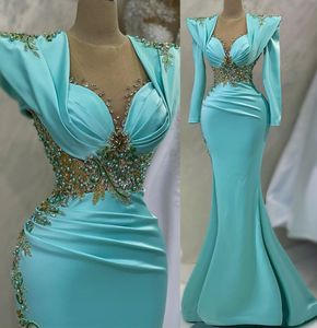 2023 Aso Ebi Lace Beaded Crystals Prom Dress Mermaid Satin Evening Fiesta formal Segunda recepción Cumpleaños Dama de honor Vestidos de compromiso Vestidos Robe De Soiree ZJ691
