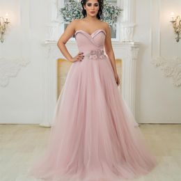 2023 Aso Ebi Pink A-line Prom Dress Crystals Tulle Evening Fiesta formal Segunda recepción Cumpleaños Dama de honor Vestidos de compromiso Vestidos Robe De Soiree ZJ374