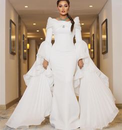 2023 August Aso Ebi White Mermaid Prom Dress Satin Crystals Evening Formal Party Second Reception Birthday Engagement Gowns Dresses Robe De Soiree ZJ789