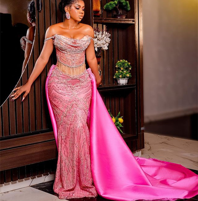 2023 August ASO MERMAid Pink Prom Kleid Perlen Kristalle Sexy Abend formelle Party Zweiter Empfangsgeburtstag Verlobungskleider Kleider Robe de Soiree ZJ791