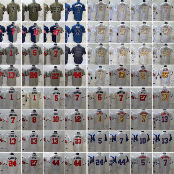 2023 Austin Riley camisetas de béisbol Austin Riley Hank Aaron Ronald Acuña Jr. Dansby Swanson Freddie Freeman Michael Harris II Chipper Jones Team Jersey cosido