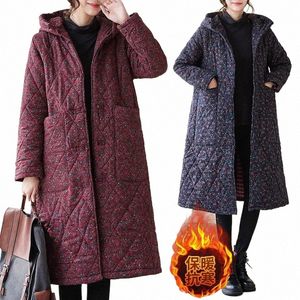 2023 Automne et hiver Cott Lin Floral Jacket Femme Style ethnique Pan Butt à capuche épaissie chaude Lg manteau matelassé Z3378 z5qv #