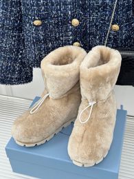 Bottes de neige en fourrure de mouton pour femme, chaussures chaudes et douces en coton et cachemire, avec cordon de serrage, nouvelle collection automne et hiver 2023