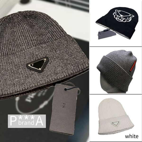 Gorro PRA DAA de lujo para mujer, gorro tejido de diseñador, gorro tejido cálido, gorros con logo triangular de metal esmaltado de alta calidad para hombre