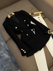 Blazer 2023 laine noir, couleur unie, manches longues, boutons à revers cranté, Double boutonnage, manteaux d'extérieur, automne 93.5%, A3G306562
