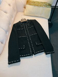 2023 Veste en tweed en tweed de couleur unie noire d'automne