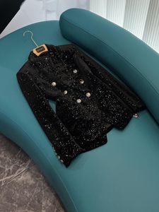 2023 Automne Black Color Couleur étoiles Sequins Blazers Velor Blazers Longe à manches Long Double-Breases Outwear Coats D3N021146