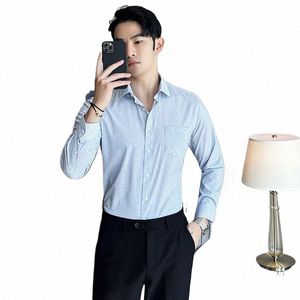 2023 Herfst Busin Dr Shirts Mannen Lg Mouwen Slim Fit Casual Shirts Stretching Sociale Streetwear Revers Shirts Mannen Kleding r50P #