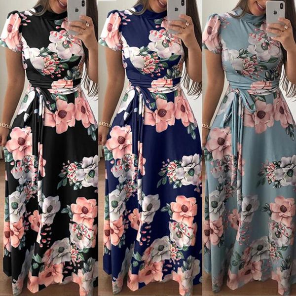 Vestido de mujer de manga corta con estampado de flores de otoño 2023