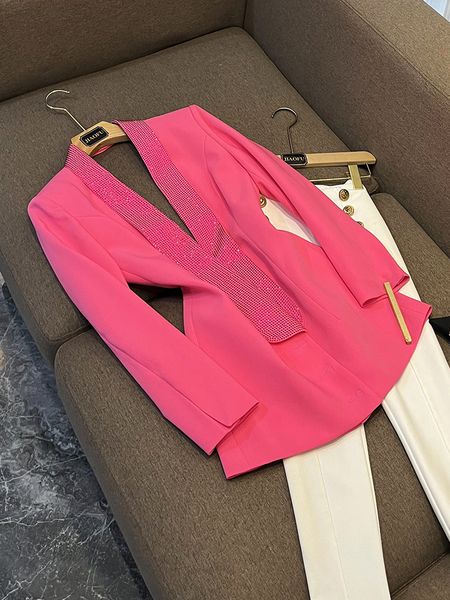 2023 otoño caliente Rosa Color sólido caliente perforación espalda descubierta Blazers negro manga larga solapa cuello prendas de vestir clásicas abrigos O3N022602