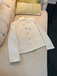 Veste en Tweed de couleur unie ivoire, manches longues, col rond, paillettes, simple boutonnage, manteau court, vêtements d'extérieur, automne 2023, A3G306607