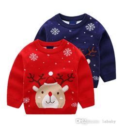 2023 Otoño Ropa para niños Suéter Lindo Pequeño Ciervo Jacquard Jersey Manga larga Cuello redondo Suéteres Top Niños Trajes de Navidad