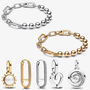 2023 Automne Nouveau 925 Perles de charme en argent Bracelets pour femmes Mode Boucle d'oreille Pendentif Designer Bijoux de fiançailles Cadeau DIY Fit Pandoras ME Sparkling Star Bracelet Set