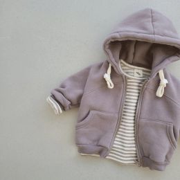 2023 Autumn nieuwe baby met een kap met een capuchon Solid Casual Kids Zipper Cardigan Jacket voor jongens en meisjes lange mouw hoodie babykleding