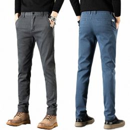 2023 automne nouveau pantalon droit décontracté hommes Cott Busin Slim Stretch pantalon mâle bleu noir gris clair gris foncé k2k7 #
