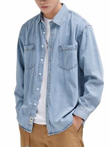 Chemise en jean pour hommes, classique, décontractée, poches sur la poitrine, coton doux, manches Lg, Cowboy, ample, bleu, chemises en jean, nouvelle collection automne 2023, E56i #