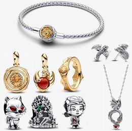 2023 Herfst Nieuwe designer Armbanden voor vrouwen sieraden DIY fit Pandoras armband oorbel gouden ring Thrones Ice Fire Dragons Dual Murano Glass Charm ketting