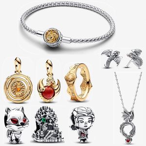 2023 Automne Nouveaux bracelets de créateurs pour femmes Bijoux DIY Fit Pandoras Bracelet Boucle d'oreille Bague en or Thrones Ice Fire Dragons Dual Murano Glass Charm Collier