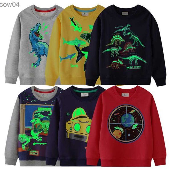 2023 otoño nueva moda niños sudaderas con capucha dinosaurios luminosos tiburón dibujos animados manga larga niños sudadera Jumper Top ropa para niños L230625